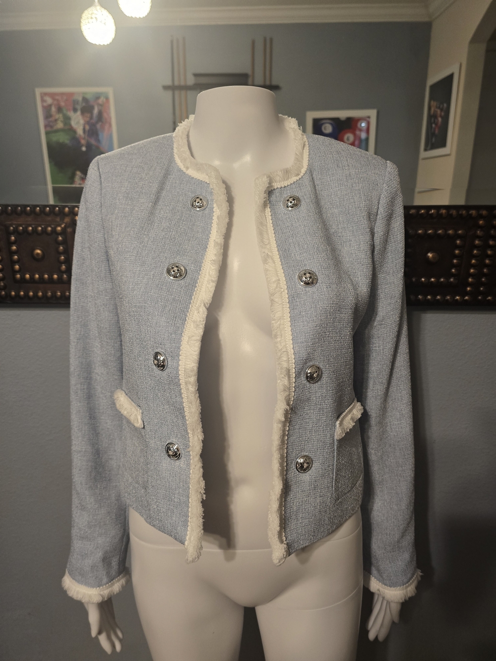 Tahari ASL bouclé Light Blue Crop Jacket